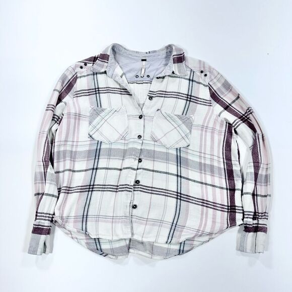 Free people fall colors plaid oversized lightweight flannel button down shirt XS - Picture 3 of 10
